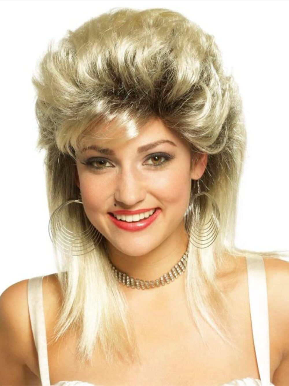 Mullet Wigs for Women Blonde Curly Soft Heat Resistant Shoulder Length Hair 80s